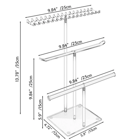 Clear Acrylic Multi Layer T Bar Jewelry Display Stand For Necklace Bracelet Watch Organizer Artistic Style Desktop Holder