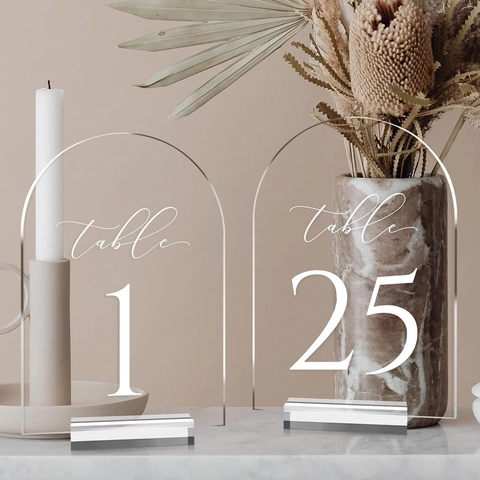 Klare Acryl Tischnummern Im Bogendesign Mit Ständern Transparente Tischschilder Für Hochzeit Bankett Event Party Dekoration