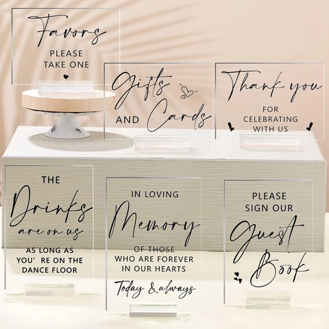 Klare Acryl Hochzeit Tischschilder Mit Ständern Moderne Transparente Empfangsschilder Für Geschenke Karten Getränke In Loving Memory