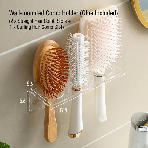 Wall Mounted Acrylic Comb Holder Bathroom Storage Rack No Drill Toothpaste Organizer Clear Hair Brush Stand Home Decor