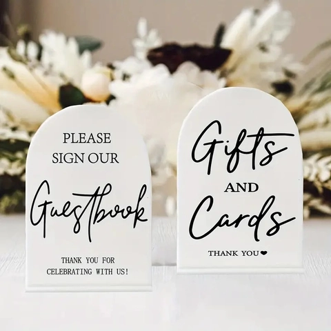Modern Acrylic Wedding Arch Signage For Ceremony Reception Guestbook Gifts Cards Party Desktop Decor Stable Base Display