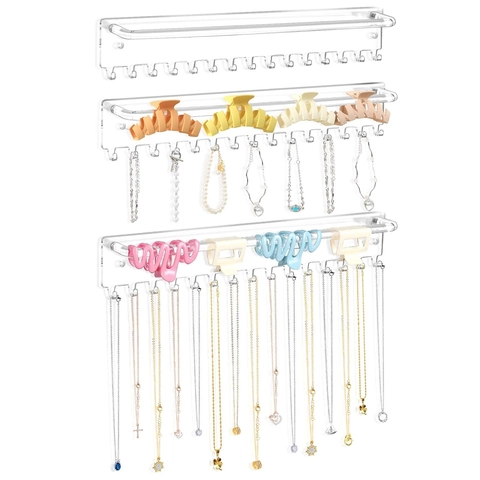 Wandmontierter Acryl Schmuck Organizer Set Klarer Hängender Halskettenhalter Haarklammer Rack Armband Aufbewahrung Display Stand