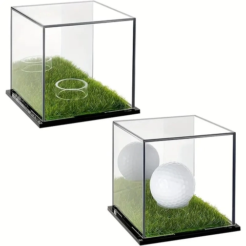 Acryl Golfball Baseball Vitrine Mit Kunstrasen-Basis Klarsicht Staubdicht Quadratisch Sport Souvenir Halter Box