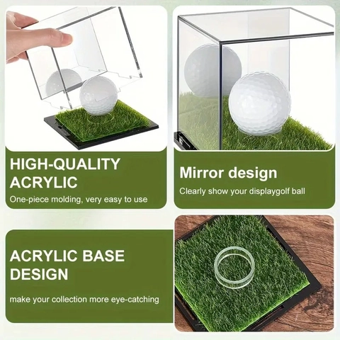 Acryl Golfball Baseball Vitrine Mit Kunstrasen-Basis Klarsicht Staubdicht Quadratisch Sport Souvenir Halter Box