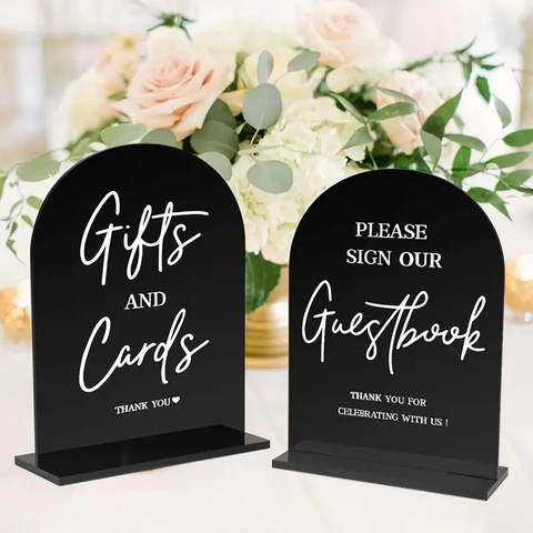Modern Acrylic Wedding Arch Signage For Ceremony Reception Guestbook Gifts Cards Party Desktop Decor Stable Base Display