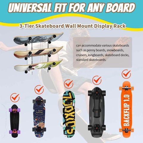Acrylic Skateboard Wall Mount Rack Clear Tiered Longboard Holder Display Stand For Skateboard Snowboard Storage Storage Rack
