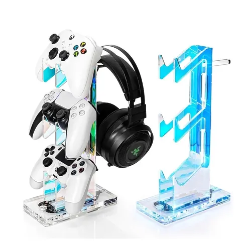 Iridescent Acrylic Game Controller Stand RGB LED Light Universal Desktop Bracket Headphone Holder For Controller Headset Gamer