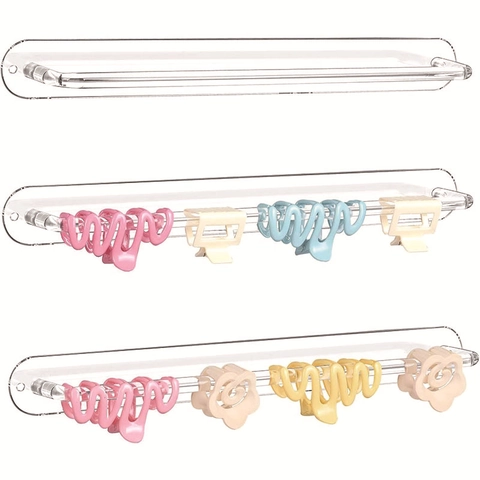 Acrylic Wall Mounted Claw Clip Organizer Transparent Hair Clip Display Rack Hairband Storage Holder For Women Bathroom Bedroom