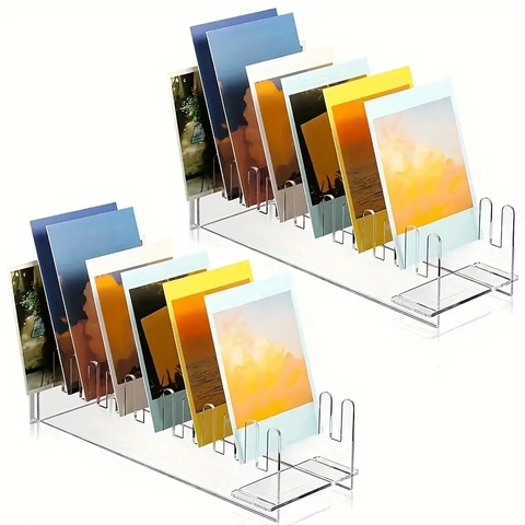 Clear Acrylic Greeting Card Display Stand Portable Transparent Postcard Holder Desktop Storage Rack For Home Office Decor