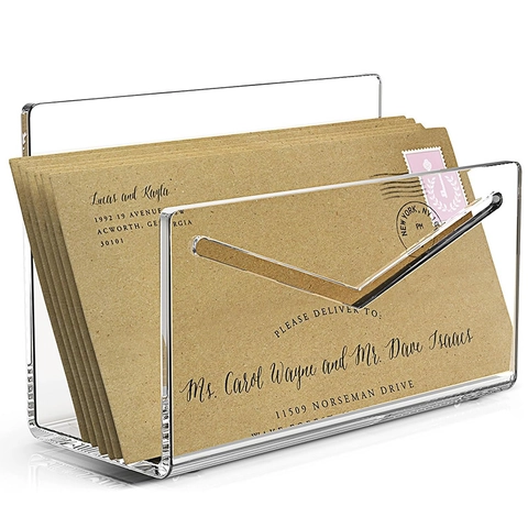 Clear Acrylic Mail Organizer Desktop Sorter V-Shape Letter Holder For Envelopes Bills Bills Cards Office Stationery Storage