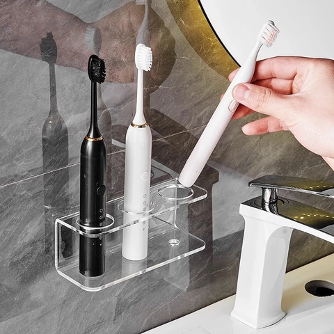 Portaspazzolino Elettrico in Acrilico a Parete Senza Fori Trasparente Bagno Organizer per Spazzolino da Denti Minimalista