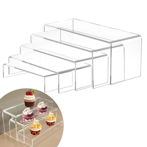 Soporte de Exhibición en U de Acrílico Transparente Múltiples Alturas Elevadores Escalonados Para Cupcakes Figuras Perfume Joyería