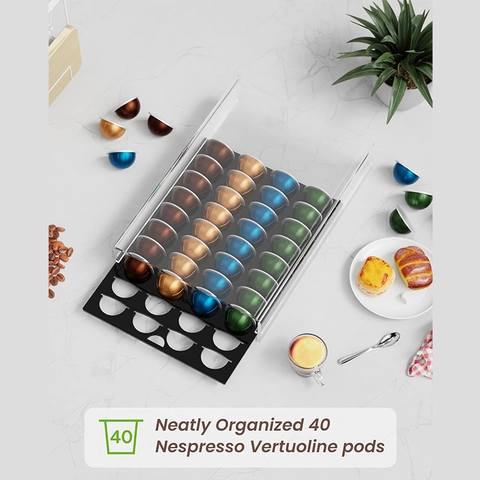 Modern Acrylic Coffee Capsule Holder Pods Storage Drawer Organizer Coffee Machine Base Stand Kitchen Office Black Finish