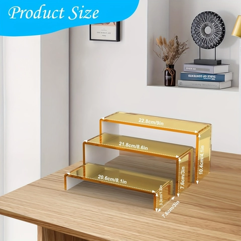 Espositori in Acrilico Dorato Supporti a Gradini a Forma di U per Cosmetici Gioielli Figure Oggetti da Collezione Organizer