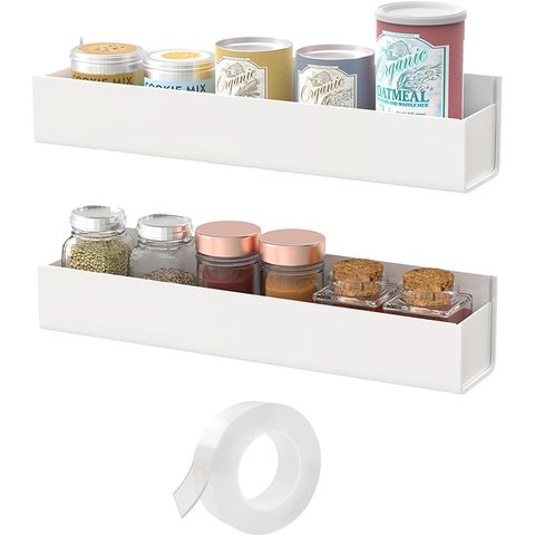 Acrylic Wall Mounted Spice Rack Clear Floating Shelves Set With Adhesive Tape For Kitchen Bathroom Storage Organization