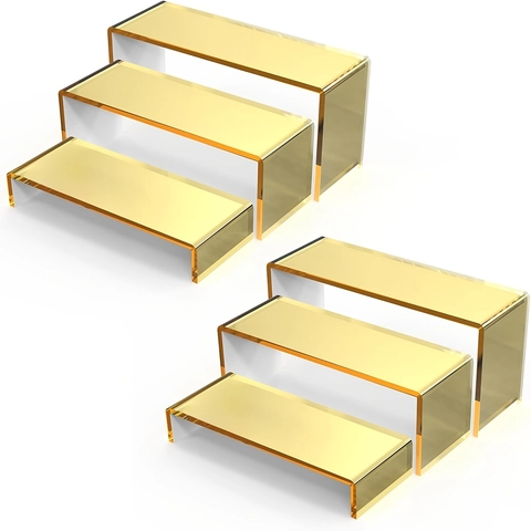 Espositori in Acrilico Dorato Supporti a Gradini a Forma di U per Cosmetici Gioielli Figure Oggetti da Collezione Organizer