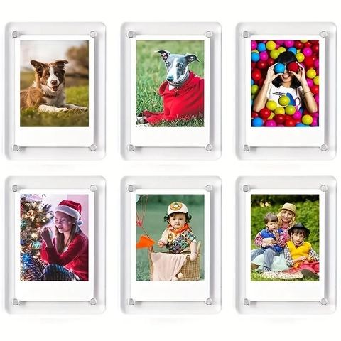 Mini Cadre Photo Magnétique Acrylique Transparent Double Face Aimant de Réfrigérateur Petit Cadre Transparent pour Support de Bureau Déco
