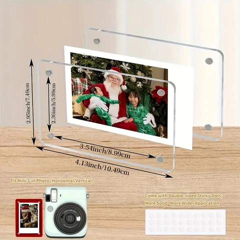 Mini Cadre Photo Magnétique Acrylique Transparent Double Face Aimant de Réfrigérateur Petit Cadre Transparent pour Support de Bureau Déco
