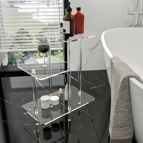 Tavolino da Caffè in Acrilico Trasparente a 3 Livelli Scaffale Espositore per Soggiorno Camera da Letto Bagno Casa
