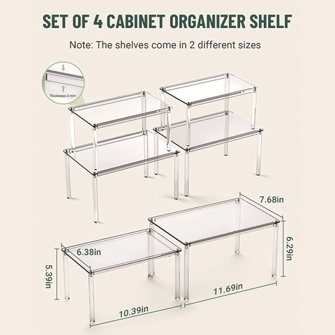 Acrylic Cabinet Organizer Rack Transparent Kitchen Countertop Spice Rack Stackable Desktop Storage Shelf For Pantry Office