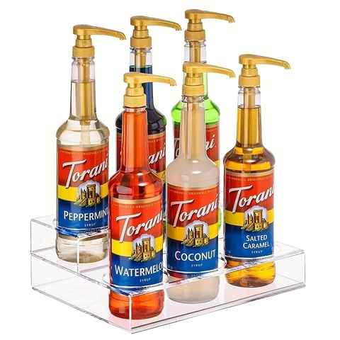 Étagère à Bouteilles de Sirop en Acrylique Transparent Support à Vin de Bureau Organisateur de Bar à Café pour Présentoir