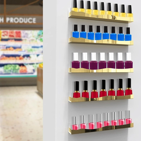 15 Inch Acrylic Floating Shelves For Wall Gold Silver Iridescent Wave Edge Nail Polish Rack Makeup Display Wall Ledge