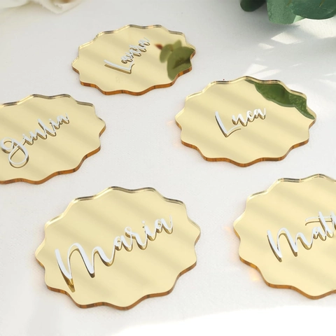 Gold Mirror Acrylic Place Cards With Scalloped Edges Wave Shape Wedding Table Name Cards For Party Banquet Seating Decor