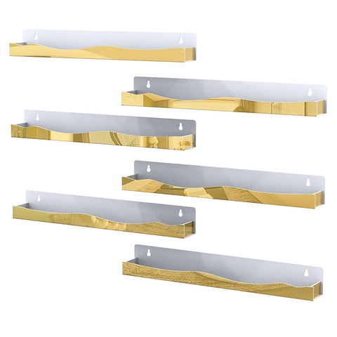 15 Inch Acrylic Floating Shelves For Wall Gold Silver Iridescent Wave Edge Nail Polish Rack Makeup Display Wall Ledge
