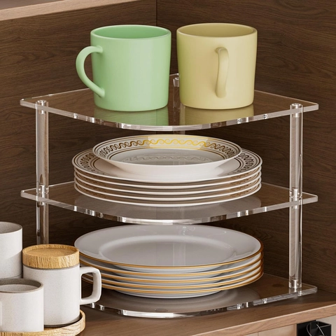 3 Ebenen Acryl Eckregal Transparent Gewürzregal Küche Arbeitsplatte Organizer Schrank Aufbewahrungsregal Display Rack