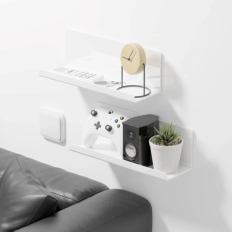 Scaffali Galleggianti in Acrilico Senza Foro Scaffali a Parete Minimalisti a L per Bagno Cucina Soggiorno Camera da Letto Bianco Nero