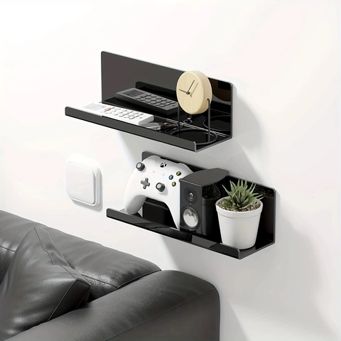 Scaffali Galleggianti in Acrilico Senza Foro Scaffali a Parete Minimalisti a L per Bagno Cucina Soggiorno Camera da Letto Bianco Nero