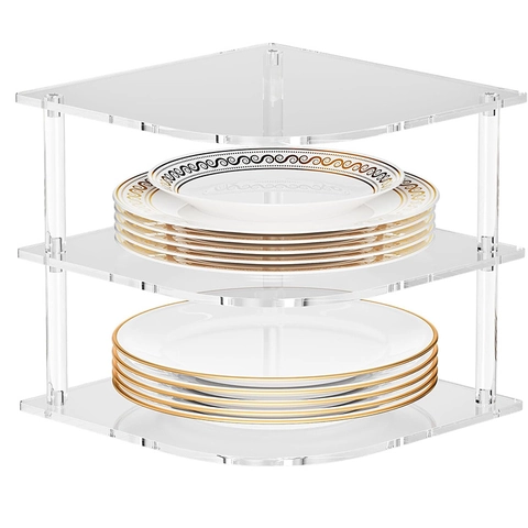 3 Ebenen Acryl Eckregal Transparent Gewürzregal Küche Arbeitsplatte Organizer Schrank Aufbewahrungsregal Display Rack