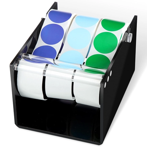 Acrylic Multi-Roll Label Dispenser Desktop Label Holder Adjustable Label Roll Holder Clear Black Office Desktop Organizer
