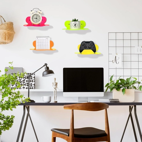 Estantes Flotantes de Acrílico Neón Para Libros Plantas Cosméticos Diseño Moderno de Mariposa Translúcida Estante De Pared Decor