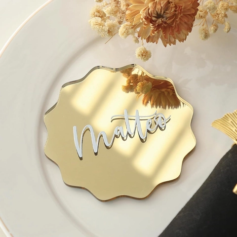 Gold Mirror Acrylic Place Cards With Scalloped Edges Wave Shape Wedding Table Name Cards For Party Banquet Seating Decor