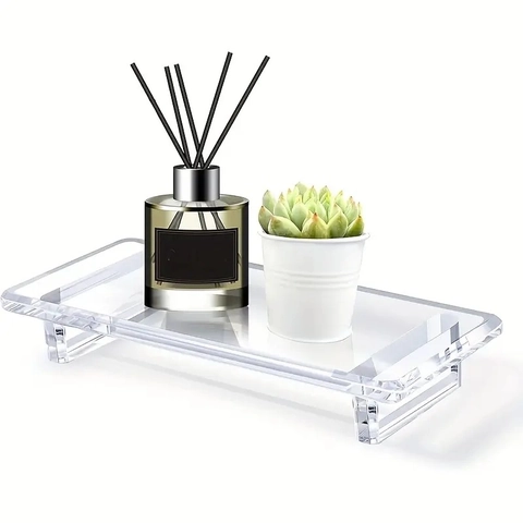 Vassoio da Bagno in Acrilico Trasparente Moderno Minimalista Vassoio Decorativo Rettangolare per Organizzazione Aromaterapia
