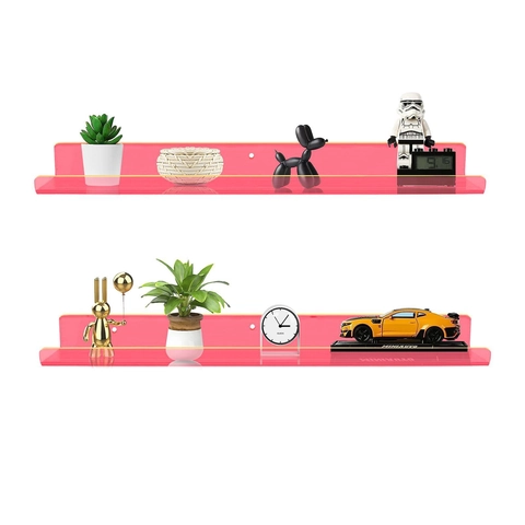 Acrylic Floating Wall Shelves Clear Pink Storage Rack For Books Figure Display U-Shaped Hanging Shelf Organizer Home Decor