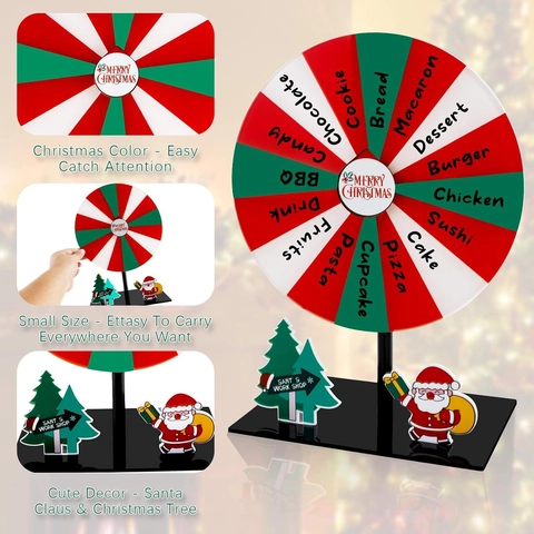 Christmas Prize Wheel Rainbow Rotating Spinner Game Acrylic Erasable Tabletop Fortune Wheel For Holiday Party Event Carnival