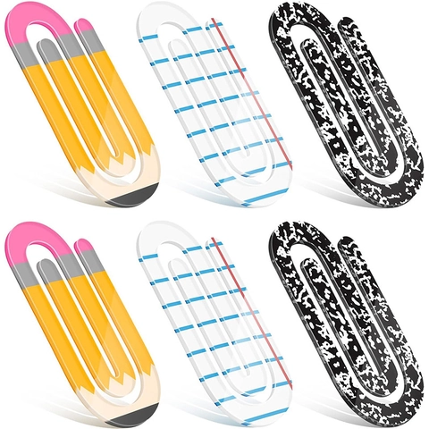 Acrylic Jumbo Paper Clips Teacher Appreciation Gifts Cute Pencil Notebook Pattern Bookmarks For Students Office School Stationery