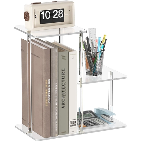 Modern Clear Acrylic Desktop Organizer 3 Tier Transparent Bookshelf Tabletop Storage Rack For Office Study Home