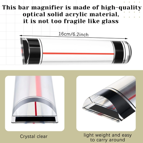 Transparent Acrylic Bar Magnifier With Sliding Marker And Guide Line Reading Magnifying Ruler Tool For Reading Small Print
