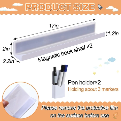 Magnetic Floating Bookshelf With Pen Holder Acrylic Display Rack For Whiteboard Refrigerator Office Home Classroom Organizer