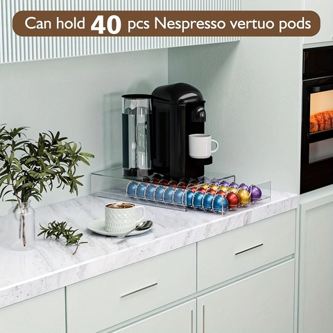 Cassetto Porta Capsule Caffè in Acrilico Trasparente Compatibile Con Capsule Nespresso Vertuo Base Desktop Organizer Trasparente