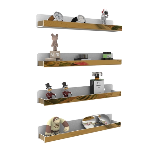 Gold Mirror Acrylic Wall Mounted Floating Shelf 4 Piece Set For Nail Polish Sunglasses Essential Oil Storage Rack Organizer