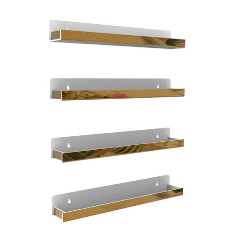 Gold Mirror Acrylic Wall Mounted Floating Shelf 4 Piece Set For Nail Polish Sunglasses Essential Oil Storage Rack Organizer