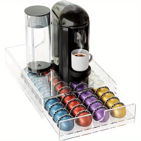 Cassetto Porta Capsule Caffè in Acrilico Trasparente Compatibile Con Capsule Nespresso Vertuo Base Desktop Organizer Trasparente