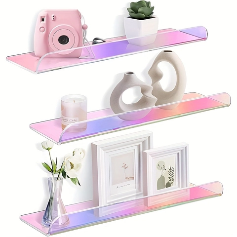 Irisierende Acryl Schweberegal Wandregal Transparent Regenbogen U-Förmiges Verkaufsregal Für Badezimmer Wohnzimmer Lagerregal
