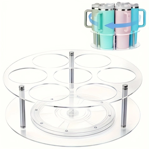 Acrylic Rotatable Cup Organizer Rack For Tumblers Modern Minimalist Storage Holder For Kitchen Cabinet Countertop Display Stand