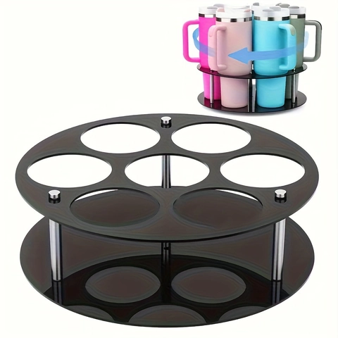 Acrylic Rotatable Cup Organizer Rack For Tumblers Modern Minimalist Storage Holder For Kitchen Cabinet Countertop Display Stand