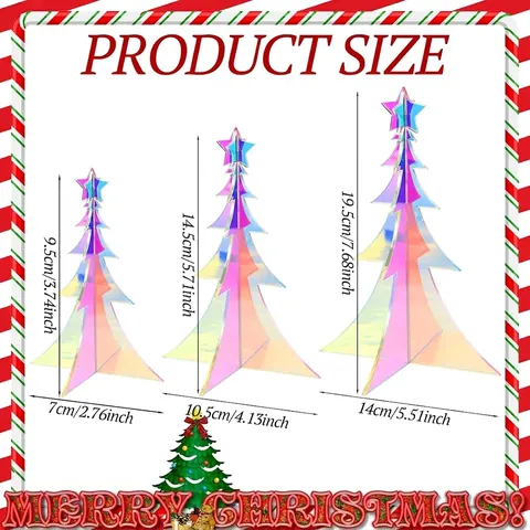 Set di Decorazioni da Tavolo ad Albero di Natale in Acrilico Cangiante Alberi di Natale 3D Arcobaleno Laser per Decorazioni Casa Ufficio